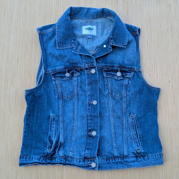 Old Navy Vest Denim Sleeveless Jean Jacket Classic‎ Blue Casual Women's Large - Picture 1 of 6